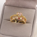 Bague dorée ajustable avec papillon en pierre rose et bordure en perles élégante - Or / Style Papillon Creux Bord Perlé (Style 16)