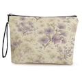 Borsa da trucco in lino con motivi floreali viola e cinturino con cerniera nera - Stile Piccoli Fiori Viola