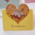 Yellow folding card with heart-shaped cutout and mountain oil painting, Especially for you - Mount Fuji