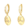 Gold star oval pendant earrings with micro-inlaid colorful zircons and hoop design - White