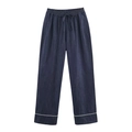 Pantaloni in denim blu scuro con vita elastica con coulisse e piping bianco sul fondo - XS / Pantaloni Singoli