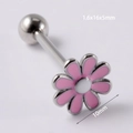Stainless steel tongue ring with silver ball and pink flower design, 1.6x16x5mm size - 1.6mm / Pink Flower