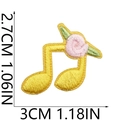Macro detail of yellow music note embroidery patch with pink rose and dimensions - Yellow Floral Musical Note (27)