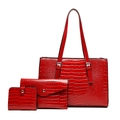 Set da 3 pezzi borsa rossa con trama a coccodrillo, dettagli argento e finitura lucida - Rosso