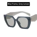 Occhiali da sole geometrici moderni con montatura blu e lenti grigie vista laterale - Montatura blu - Lente grigia