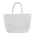White woven hollow jelly tote bag for summer vacations with durable braided texture - White