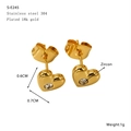 18K gold plated stainless steel heart stud earrings with zircon stone inlay - Small Heart Zircon (S-E245)
