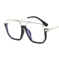 Square silver metal aviator glasses with black rims and blue light blocking lenses - Black and Silver