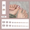 Rosafarbene Katzenaugen- und Goldglitzer-Kunstnägel für Zehen mit 24 Stück - 24 Stück Fußpresse (Klebertyp) / Eisiges Transparentes Pink-Violett Katzenauge (F136)