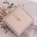 Detailed close-up of 18K gold-plated zodiac necklace with sparkling zircon circle pendant - 10#Capricorn