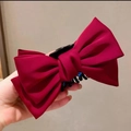 Elegant wine red satin oversized bow hair claw clip for thick hair styling - Wine Red Satin Claw