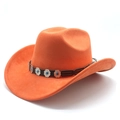 Detail of orange suede cowboy hat with brown leather band and silver turquoise studs - M (56-59cm) / Orange Suede