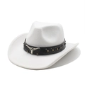 Cappello da cowboy in feltro bianco con fascia in pelle nera e ornamento a testa di toro - Bianco