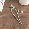 Silver U-shaped hair pin with star design and dangling pearl tassels for bun styling - Five-pointed Star Tassel Silver