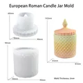 Moule en silicone pour bougeoir de style européen avec couvercle et motif en losange - Moule à Bougie Romaine Européenne