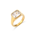 Vintage gold stainless steel heart ring featuring a square white zircon gemstone - Square Zirconia (R4498)