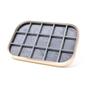 Champagne gold metal jewelry display tray with 18 grey microfibre velvet compartments - 15-Slot Compartment Tray