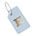 Light blue PU leather luggage tag featuring a gold capital letter E and steel wire cable - Light Blue E