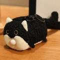 Cute black and white plush cat keychain with yellow eyes and a metal clip - Black Cat / 12cm