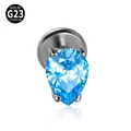 G23 titanium labret piercing stud featuring a pear-shaped light blue zircon stone - 1.2x8mm / Aquamarine