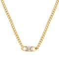 Detailed close-up of golden Cuban chain necklace featuring a rectangular clear zircon stone - N2053-Gold White Rectangular Gemstone Necklace