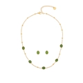 Emerald green stone jewelry set featuring scallop necklace and stud earrings in gold finish - 1# Necklace Earrings Set (Green Stone)