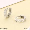 Elegant silver stainless steel hoop earrings with clear zircon stones measuring 13x3mm - Single Row Steel (KE112931-GC)