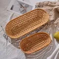 Handcrafted oval rattan storage tray set in natural brown for home organization - Rattan Oval Towel Tray Large