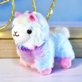 Detailed close-up view of a cute rainbow alpaca plush toy with a colorful pearl necklace decoration - 12cm / Rainbow Cat