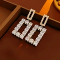 Boucles d'oreilles pendantes en argent avec pendentifs rectangulaires et oxydes de zirconium - Style Long Zircon Carré Argent (47#)