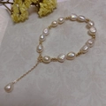 Close-up of baroque freshwater pearl bracelet with 14K gold-filled clasp and charm - Baroque Fresh Aesthetic Style (SL7-8)