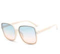 Fashionable oversized square beige sunglasses with blue pink gradient lenses and metal studs - Beige Frame Blue-Pink Gradient