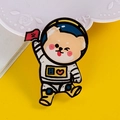 Cute cartoon puppy astronaut acrylic brooch pin featuring a dog holding a red flag - 07 Space Shiba Inu