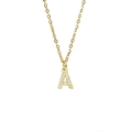 Gold square necklace with sparkling zircon Letter A pendant and luxury fine chain - Letter A