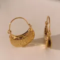 Golden crescent hoop earrings with hammered texture and minimalist geometric design - Gold Hammered Style (KDE2625)