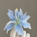 Blue gradient mesh lily hair clip featuring realistic silk petals and yellow stamens - Blue Lily