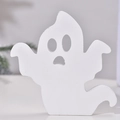 Cute white wooden ghost figurine with hollow eyes for Halloween tiered tray decor - Style A