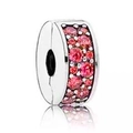 Silver bead charm with pink pavé-set cubic zirconia for necklaces and bracelets - 025-Stopper (Silver Pave Pink Stone)