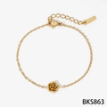 Minimalist gold stainless steel camellia flower bracelet with S.Steel engraving tag - Gold Bracelet (BKS863)