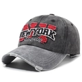 Gorra de béisbol vintage de mezclilla lavada gris oscuro con bordado NY y visera desgastada - Negro (Gris Oscuro)