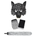 Set cosplay da lupo mannaro da 3 pezzi con maschera di pelliccia grigia, guanti e coda abbinata - Set Lupo 3 Pezzi (Maschera + Guanti + Coda)
