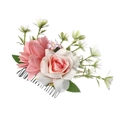 Bridal floral hair comb with pink dahlias and purple blossoms on black metal pins - FS48-3 Pink