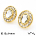 Pendientes vintage de acero inoxidable de 18K dorado con circonitas blancas brillantes - Estilo Ovalado (KE113791-KFC) / Dorado