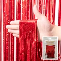 Rideau à franges rouge holographique avec finition métallique en emballage de vente - 1*2 Mètres / Rouge laser