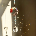 Tree of Life sun catcher with colorful stones, blue beads and clear crystal ball - Round Tree of Life
