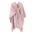 Pink and beige color-block woven poncho cape with fringe detail and button closure - Tie-dye Pink