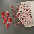 Halloween nagelstickers met bebloede lippen en ogen voor spookachtige DIY manicure designs - 5D Reliëf Halloween Horror Stijl (FEB-893)