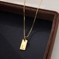 Minimalist gold S925 silver necklace with rectangular letter L engraved pendant - Letter L / Gold