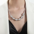 Artistic silver pleated cone link necklace for women with metallic wave design - Steel Color (P1777)