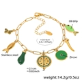 Gold stainless steel bracelet with butterfly, fish and leaf charms and zircon accents - S144-Green Enamel Anklet 16+5cm